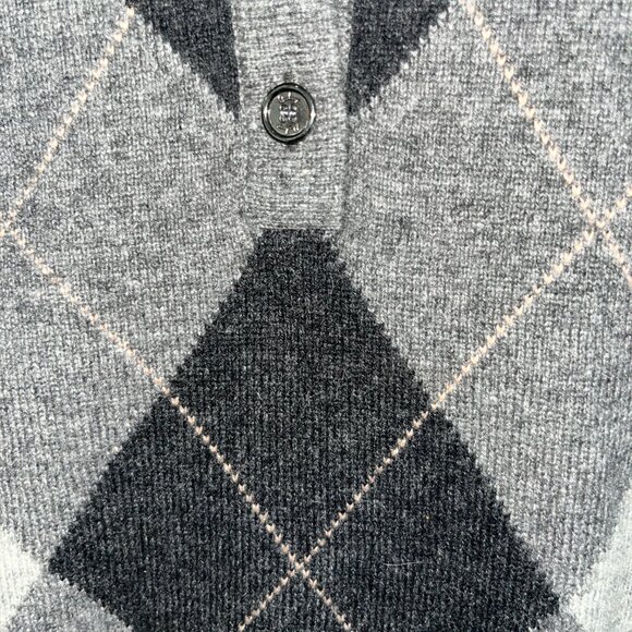 BURBERRY LONDON 100% CASHMERE GRAY ARGYLE SHORT SLEEVE POPOVER SWEATER - EUC - L - Picture 5 of 11